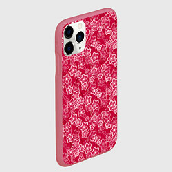 Чехол iPhone 11 Pro матовый Красно-белый цветочный узор ретро, цвет: 3D-малиновый — фото 2