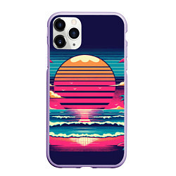 Чехол iPhone 11 Pro матовый Закат на пляже vaporwave