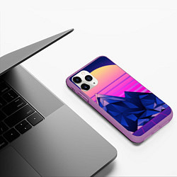 Чехол iPhone 11 Pro матовый Vaporwave неоновые горы, цвет: 3D-фиолетовый — фото 2