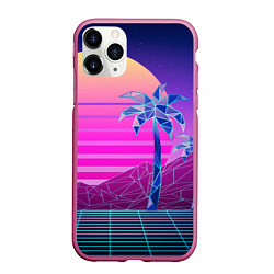 Чехол iPhone 11 Pro матовый Vaporwave неоновые горы и пальмы