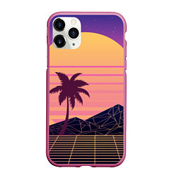 Чехол iPhone 11 Pro матовый Vaporwave геометрические горы и силуэты пальм