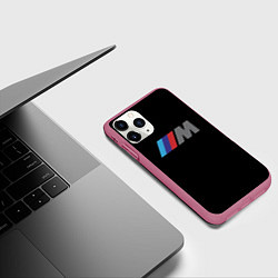 Чехол iPhone 11 Pro матовый BMW sport logo, цвет: 3D-малиновый — фото 2