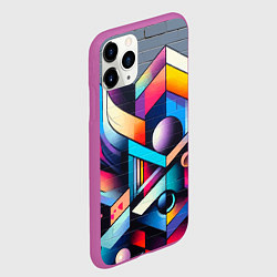 Чехол iPhone 11 Pro матовый Геометрическое абстрактное граффити - нейросеть, цвет: 3D-фиолетовый — фото 2