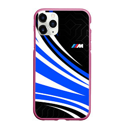 Чехол iPhone 11 Pro матовый BMW M - синие волны, цвет: 3D-малиновый