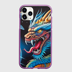 Чехол iPhone 11 Pro матовый Фантастический космический дракон - нейросеть, цвет: 3D-фиолетовый