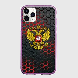 Чехол iPhone 11 Pro матовый Герб РФ соты броня, цвет: 3D-фиолетовый