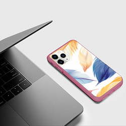 Чехол iPhone 11 Pro матовый Акварельные перья, цвет: 3D-малиновый — фото 2