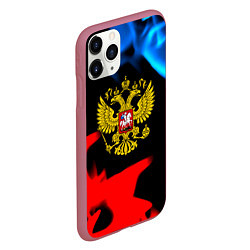 Чехол iPhone 11 Pro матовый Россия герб огненый стиль, цвет: 3D-малиновый — фото 2