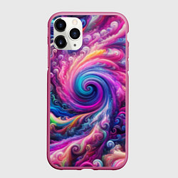 Чехол iPhone 11 Pro матовый Абстракция, водоворот из ярких красок, цвет: 3D-малиновый
