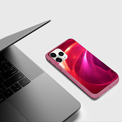 Чехол iPhone 11 Pro матовый Красно-розовый энергетический хаос волн, цвет: 3D-малиновый — фото 2