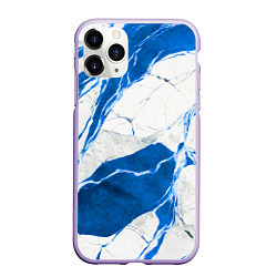 Чехол iPhone 11 Pro матовый Бело-синий мрамор, цвет: 3D-светло-сиреневый