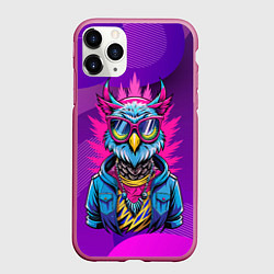 Чехол iPhone 11 Pro матовый Стильная сова в одежде, цвет: 3D-малиновый