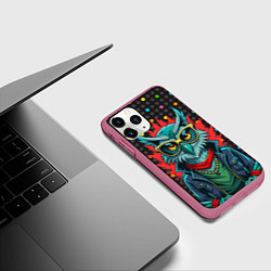 Чехол iPhone 11 Pro матовый Сова в одежде на стиле, цвет: 3D-малиновый — фото 2