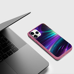 Чехол iPhone 11 Pro матовый Неоновые лучи на фиолетовом фоне, цвет: 3D-малиновый — фото 2