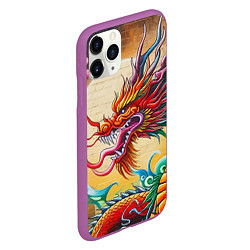 Чехол iPhone 11 Pro матовый Дракон на фоне солнца и сакуры - граффити, цвет: 3D-фиолетовый — фото 2
