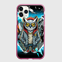 Чехол iPhone 11 Pro матовый Сова в стильной одежде модница, цвет: 3D-малиновый