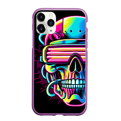 Чехол iPhone 11 Pro матовый Cyber skull - ai art neon