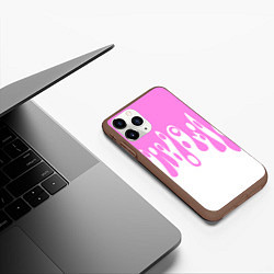 Чехол iPhone 11 Pro матовый Потеки розовой краски на белом, цвет: 3D-коричневый — фото 2