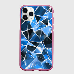 Чехол iPhone 11 Pro матовый Чёрно-синяя абстракция и белые полосы, цвет: 3D-малиновый