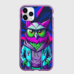 Чехол iPhone 11 Pro матовый Модная сова сине-фиолетовый фон, цвет: 3D-фиолетовый