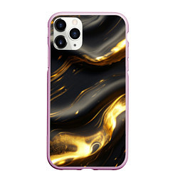 Чехол iPhone 11 Pro матовый Черно-золотая волнистая текстура, цвет: 3D-розовый