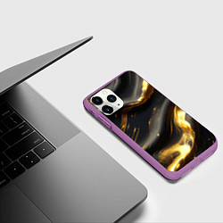 Чехол iPhone 11 Pro матовый Черно-золотая волнистая текстура, цвет: 3D-фиолетовый — фото 2
