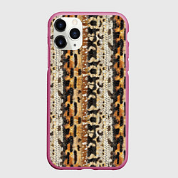 Чехол iPhone 11 Pro матовый Текстура змеиной кожи в коричневых природных тонах, цвет: 3D-малиновый