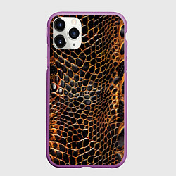 Чехол iPhone 11 Pro матовый Реалистичная кожа змеи темно коричневая, цвет: 3D-фиолетовый