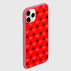 Чехол iPhone 11 Pro матовый Сюрикены и сердечки: красный, цвет: 3D-малиновый — фото 2