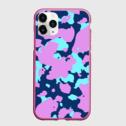 Чехол iPhone 11 Pro матовый Паттерн с сиреневыми и голубыми пятнами, цвет: 3D-малиновый