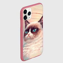 Чехол iPhone 11 Pro матовый Мемный кот Grumpy Cat с нимбом, цвет: 3D-малиновый — фото 2