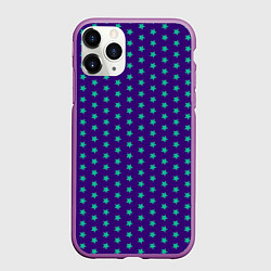 Чехол iPhone 11 Pro матовый Зеленые звезды паттерн, цвет: 3D-фиолетовый
