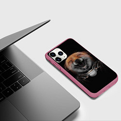 Чехол iPhone 11 Pro матовый Лис с чашечкой кофе, цвет: 3D-малиновый — фото 2