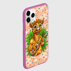 Чехол iPhone 11 Pro матовый Жираф играет на гитаре, цвет: 3D-фиолетовый — фото 2