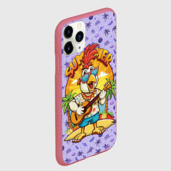 Чехол iPhone 11 Pro матовый Жаркое лето петух играет на гитаре, цвет: 3D-малиновый — фото 2