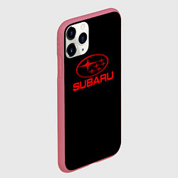 Чехол iPhone 11 Pro матовый Subaru red logo, цвет: 3D-малиновый — фото 2