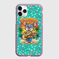 Чехол iPhone 11 Pro матовый Грызун играет на гитаре жарким летом, цвет: 3D-малиновый