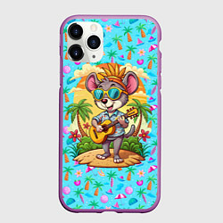 Чехол iPhone 11 Pro матовый Грызун играет на гитаре жарким летом, цвет: 3D-фиолетовый