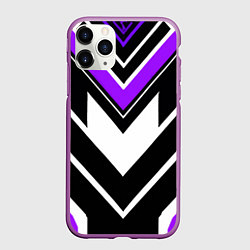 Чехол iPhone 11 Pro матовый Фиолетово-белые полосы на чёрном фоне, цвет: 3D-фиолетовый