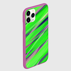 Чехол iPhone 11 Pro матовый Зелёный и фиолетовый абстрактные полосы, цвет: 3D-фиолетовый — фото 2