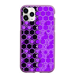 Чехол iPhone 11 Pro матовый Техно-киберпанк шестиугольники фиолетовый и чёрный, цвет: 3D-фиолетовый