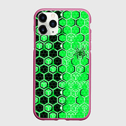 Чехол iPhone 11 Pro матовый Техно-киберпанк шестиугольники зелёный и чёрный с, цвет: 3D-малиновый