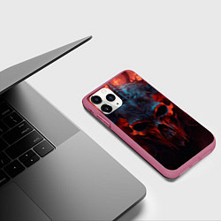 Чехол iPhone 11 Pro матовый Demon skull with horns, цвет: 3D-малиновый — фото 2