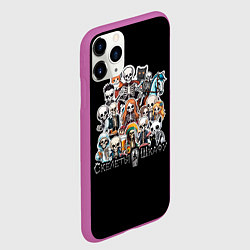 Чехол iPhone 11 Pro матовый Стикеры с мультяшными скелетами, цвет: 3D-фиолетовый — фото 2