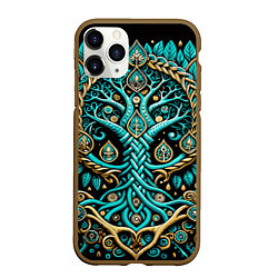 Чехол iPhone 11 Pro матовый Древо жизни - сакральная славянская символика, цвет: 3D-коричневый
