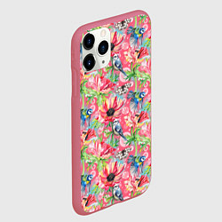 Чехол iPhone 11 Pro матовый Синицы и маки на розовом, цвет: 3D-малиновый — фото 2