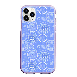 Чехол iPhone 11 Pro матовый Синие цветочные рожицы, цвет: 3D-светло-сиреневый
