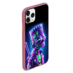 Чехол iPhone 11 Pro матовый Bart Simpson cyber ninja - neon glow, цвет: 3D-малиновый — фото 2