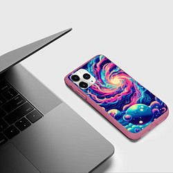 Чехол iPhone 11 Pro матовый Разноцветный бескрайний космос - нейросеть, цвет: 3D-малиновый — фото 2