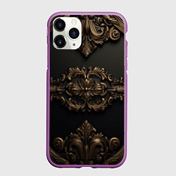Чехол iPhone 11 Pro матовый Объемные темные золотые узоры, цвет: 3D-фиолетовый